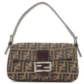 FENDI Zucca Mamma Baguette Canvas Leather Shoulder Bag Brown 26424