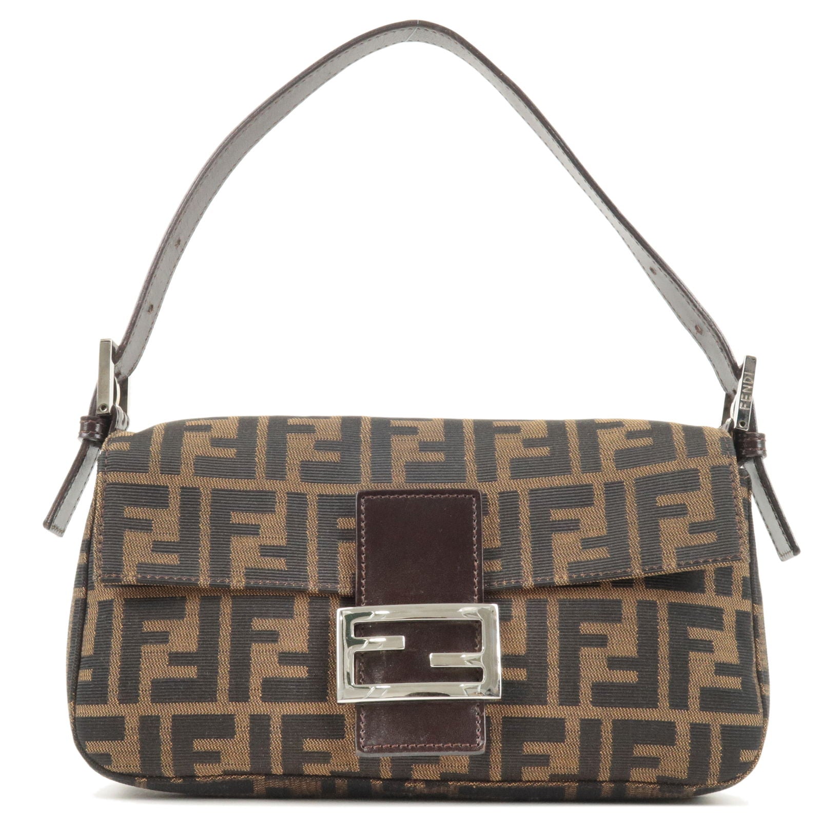 FENDI Zucca Mamma Baguette Canvas Leather Shoulder Bag Brown 26424