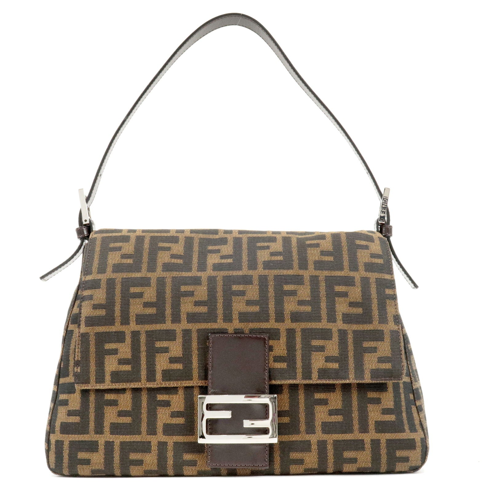FENDI Zucca Mamma Baguette Canvas Leather Shoulder Bag 26325