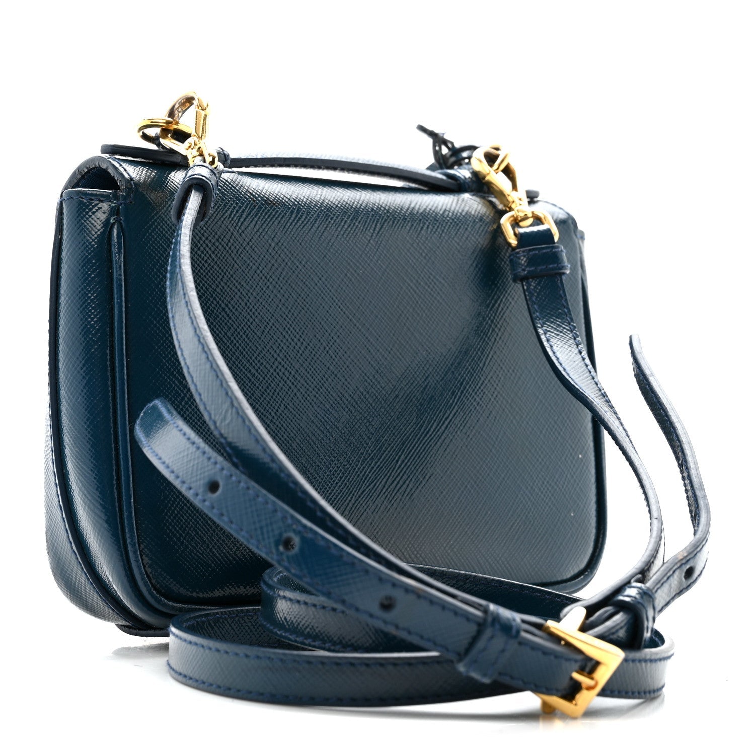 Prada Saffiano Vernice Lock Flap Chain Bag Azzurro