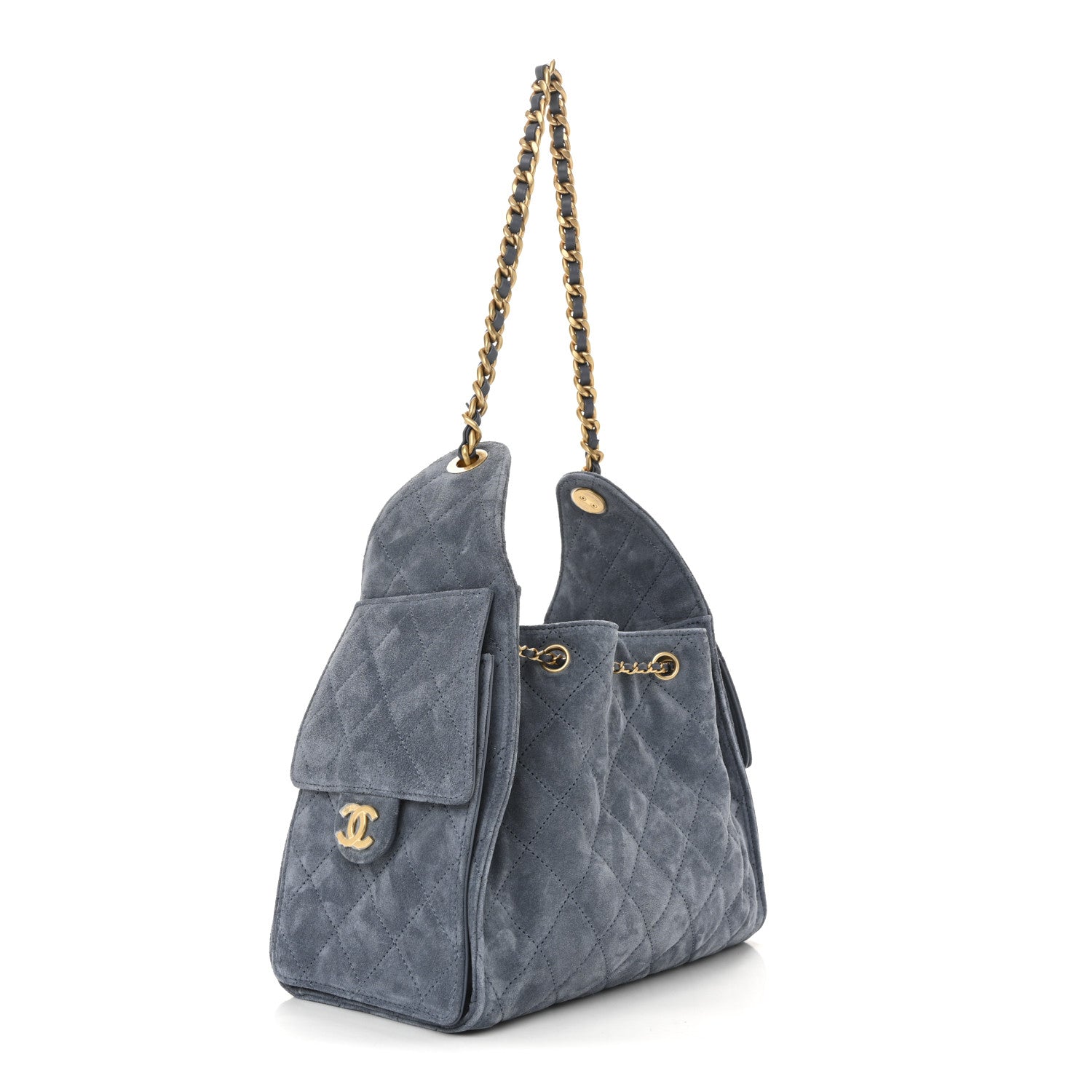 Chanel Suede Quilted Small Chanel 25 Handbag Blue