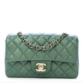 Chanel Iridescent Lambskin Quilted Mini Rectangular Flap Green