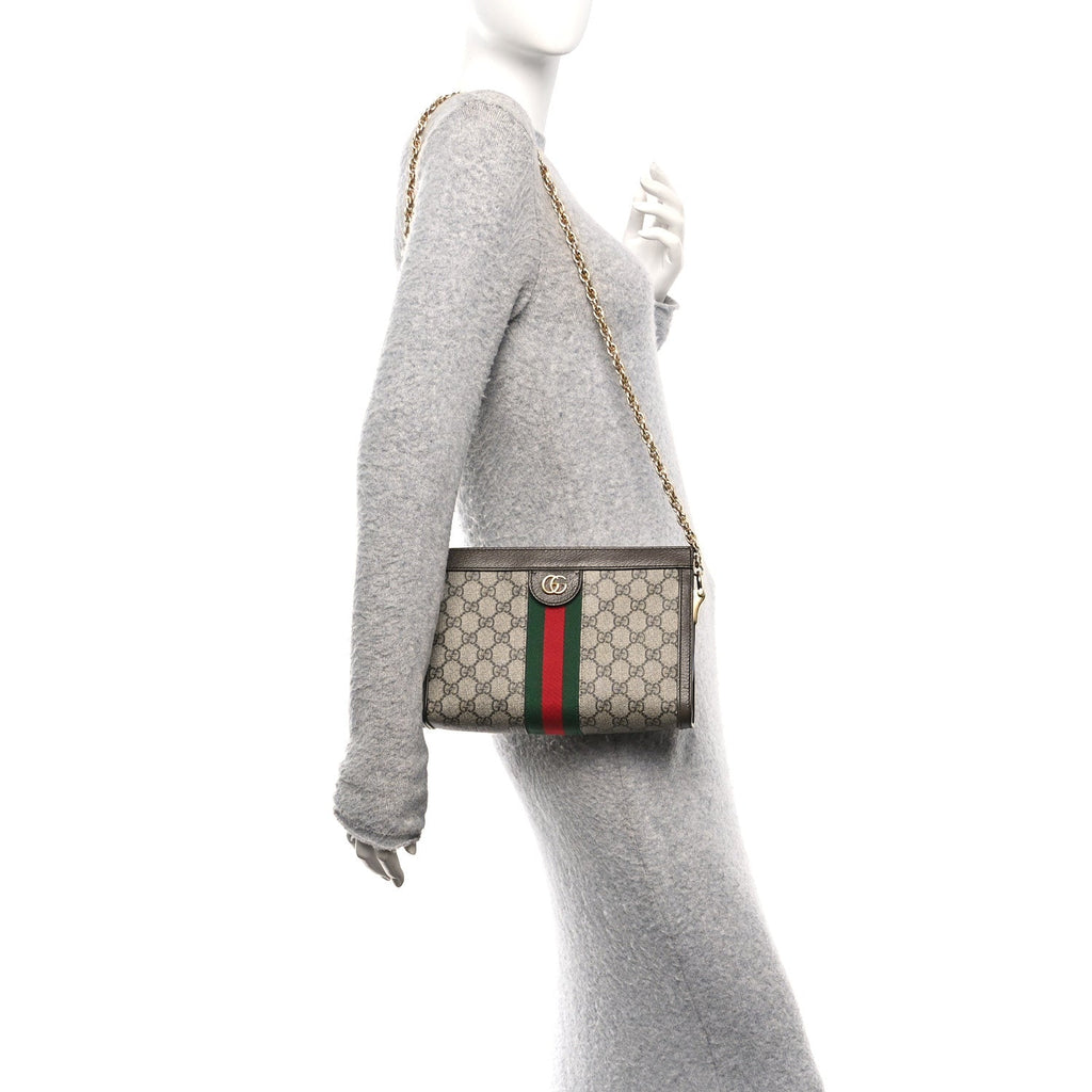 Gucci GG Supreme Monogram Web Small Ophidia Chain Shoulder Bag Brown