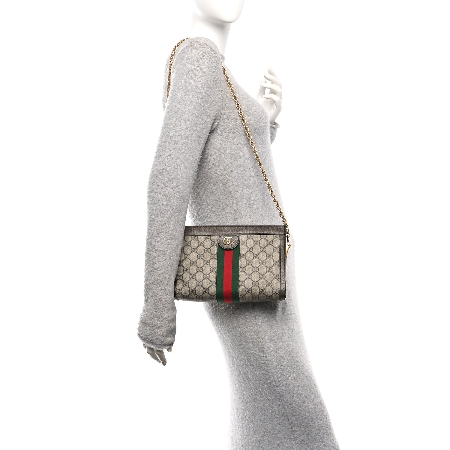 Gucci GG Supreme Monogram Web Small Ophidia Chain Shoulder Bag Brown