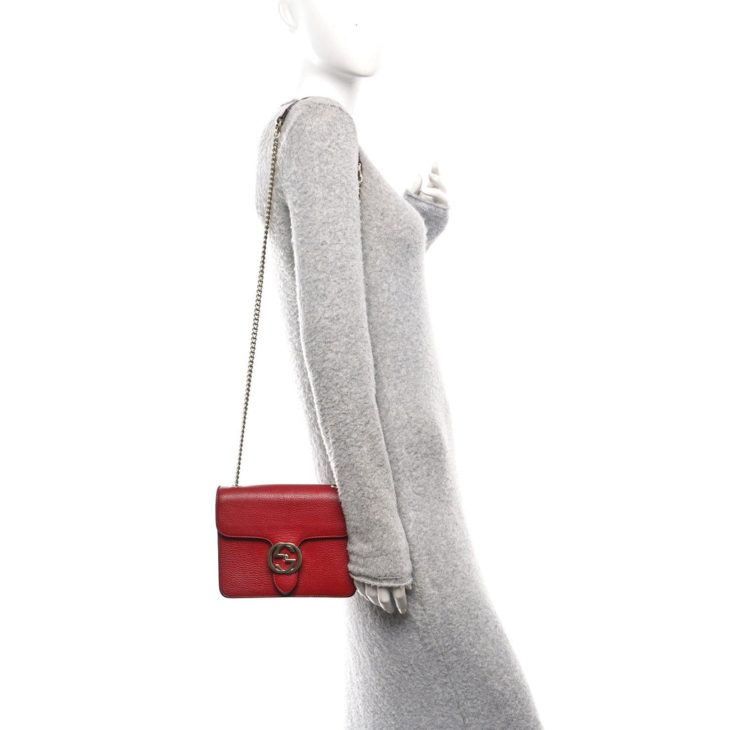 Gucci Dollar Calfskin Small Interlocking G Shoulder Bag Red