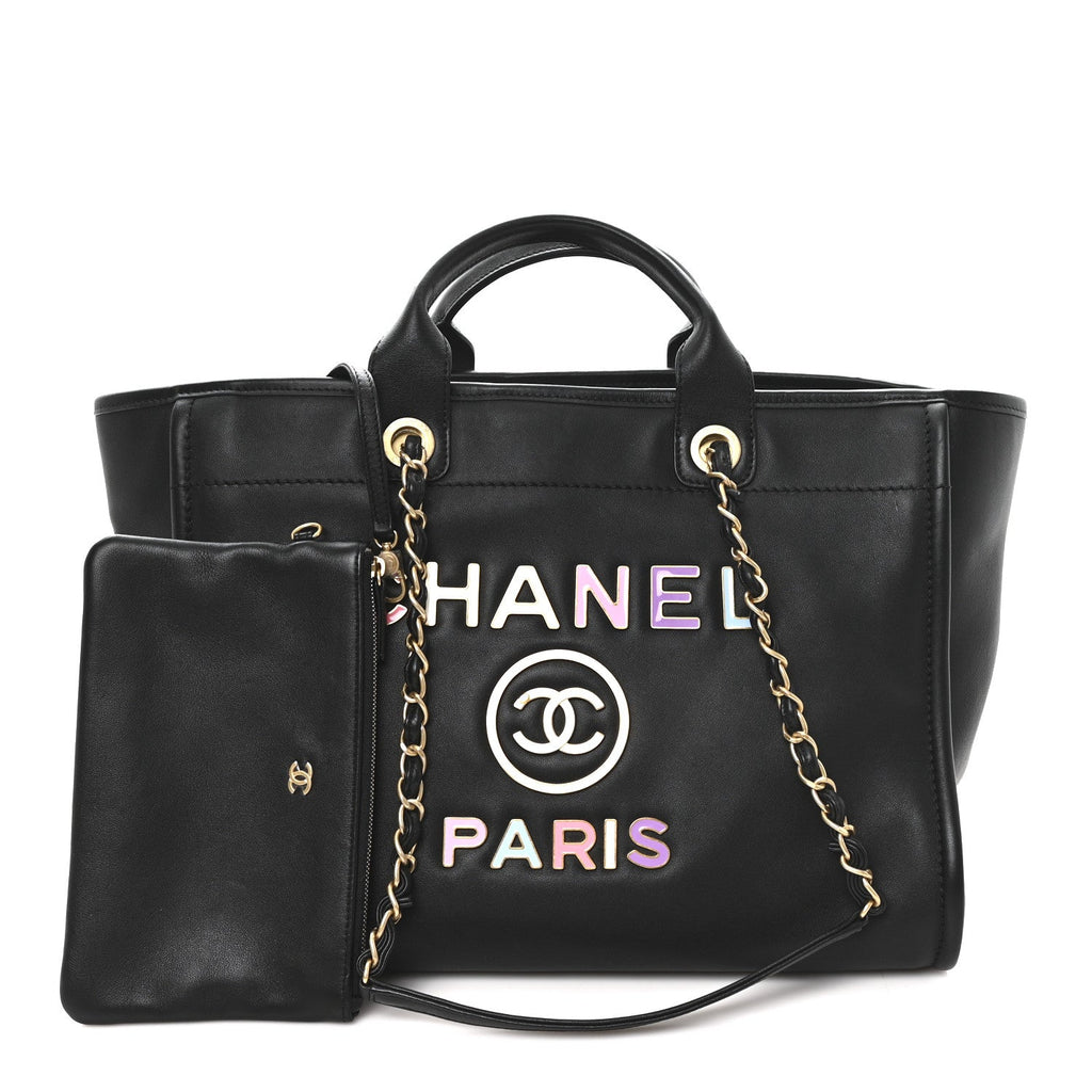 Chanel Calfskin Medium Deauville Tote Black Multicolor