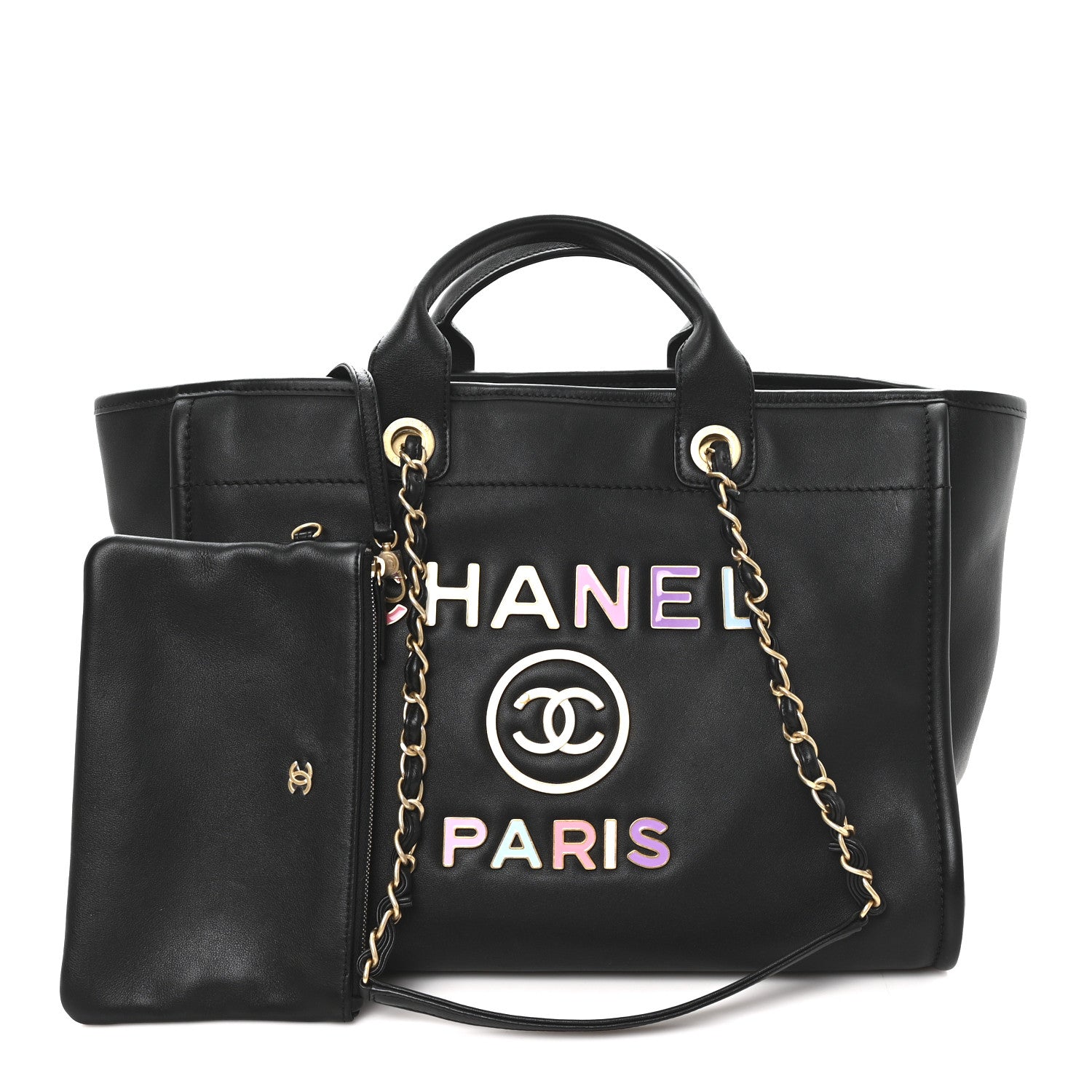 Chanel Calfskin Medium Deauville Tote Black Multicolor