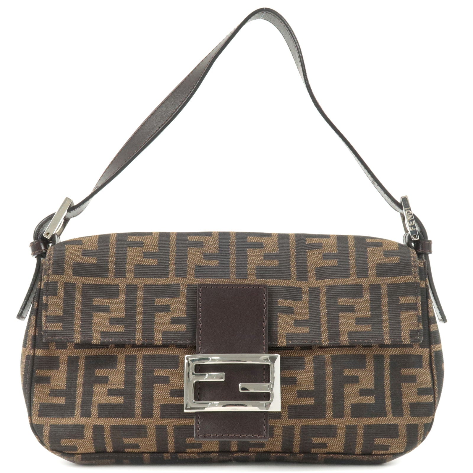 FENDI Zucca Mamma Baguette Canvas Leather Shoulder Bag Brown 26424
