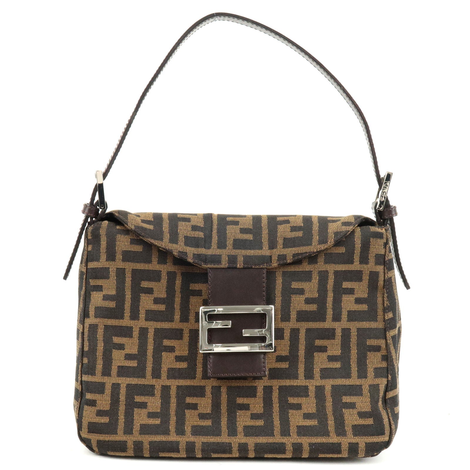 FENDI Zucca Mamma Baguette Canvas Leather Shoulder Bag 26426