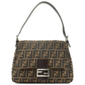 FENDI Zucca Mamma Baguette Canvas Leather Shoulder Bag 26325