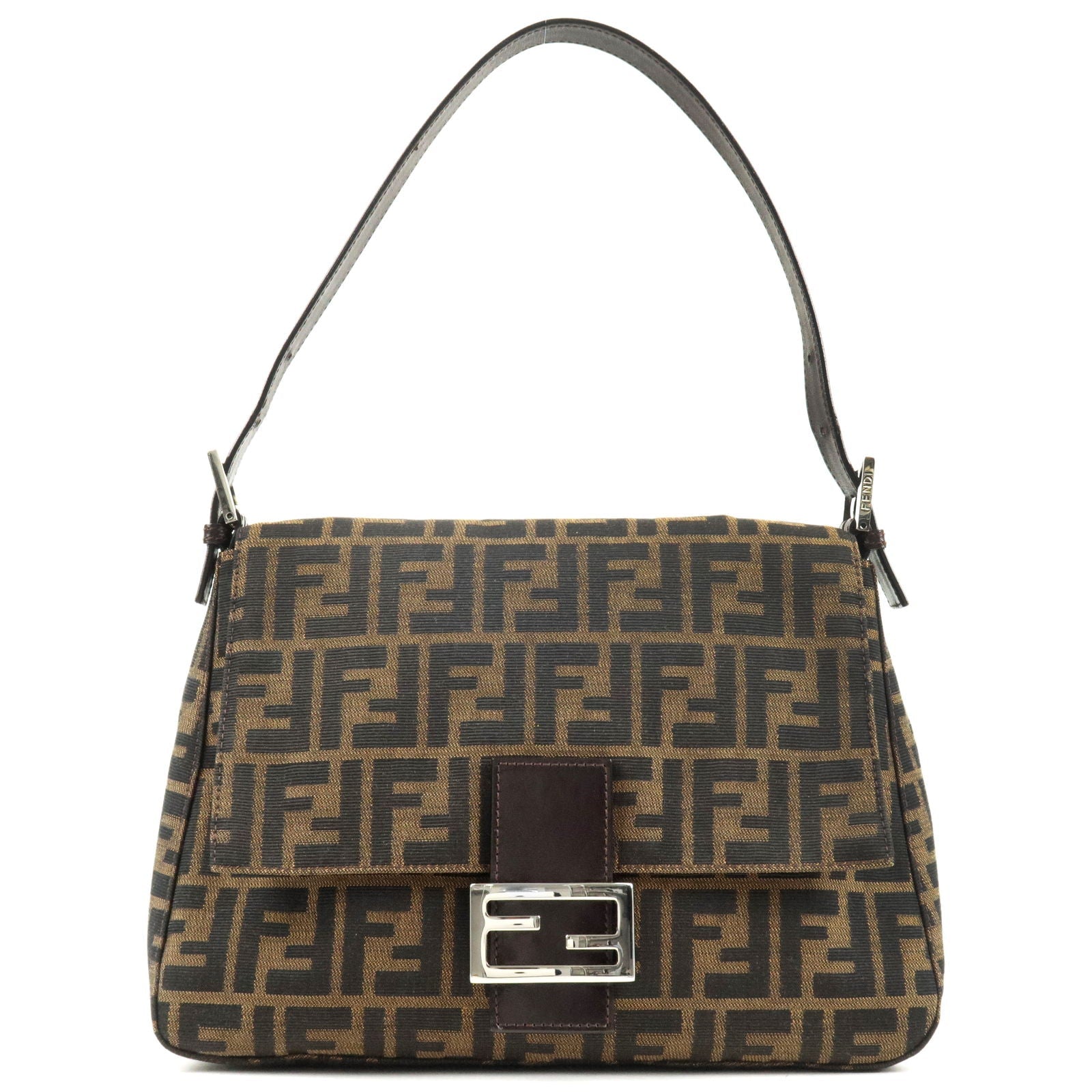 FENDI Zucca Mamma Baguette Canvas Leather Shoulder Bag 26325