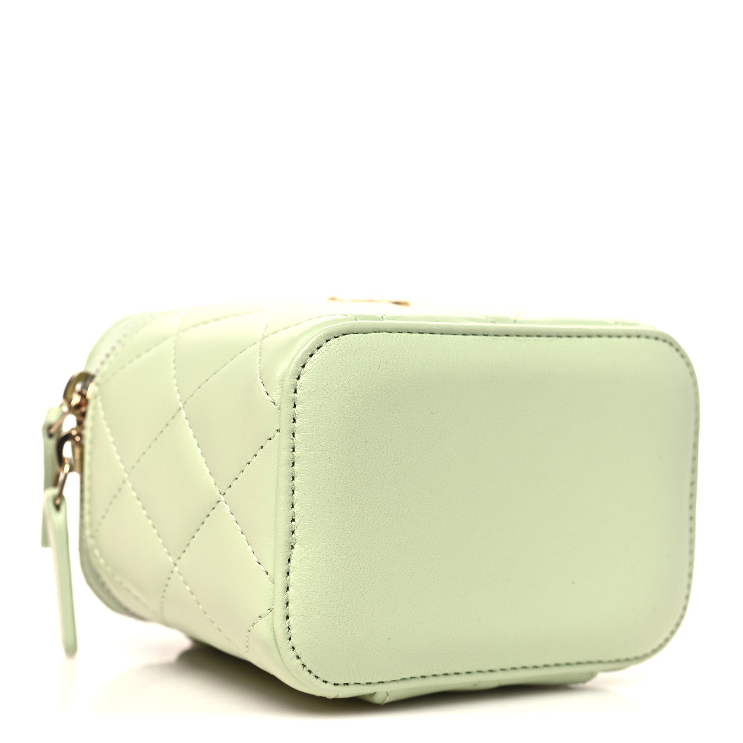 Chanel Lambskin Quilted Pearl Crush Mini Vanity Case With Chain Light Green