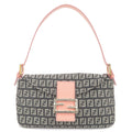 FENDI Zucchino Mamma Baguette Canvas Leather Bag Black Pink 8BR003