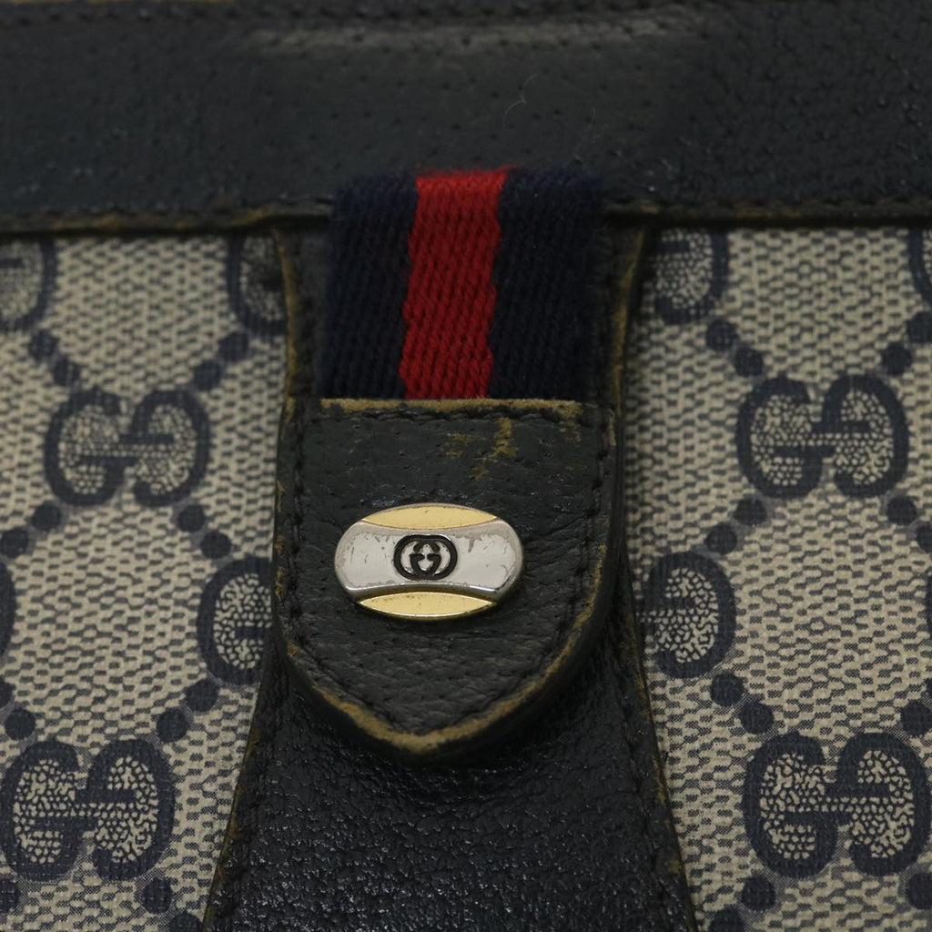GUCCI Sherry Line GG Canvas Clutch Bag PVC Leather Navy Red 89  36432