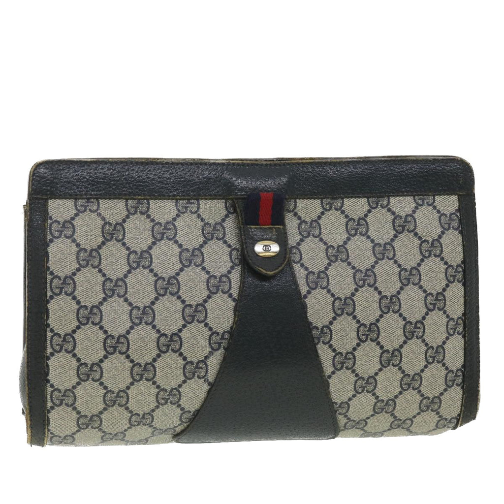 GUCCI Sherry Line GG Canvas Clutch Bag PVC Leather Navy Red 89  36432