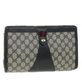 GUCCI Sherry Line GG Canvas Clutch Bag PVC Leather Navy Red 89  36432