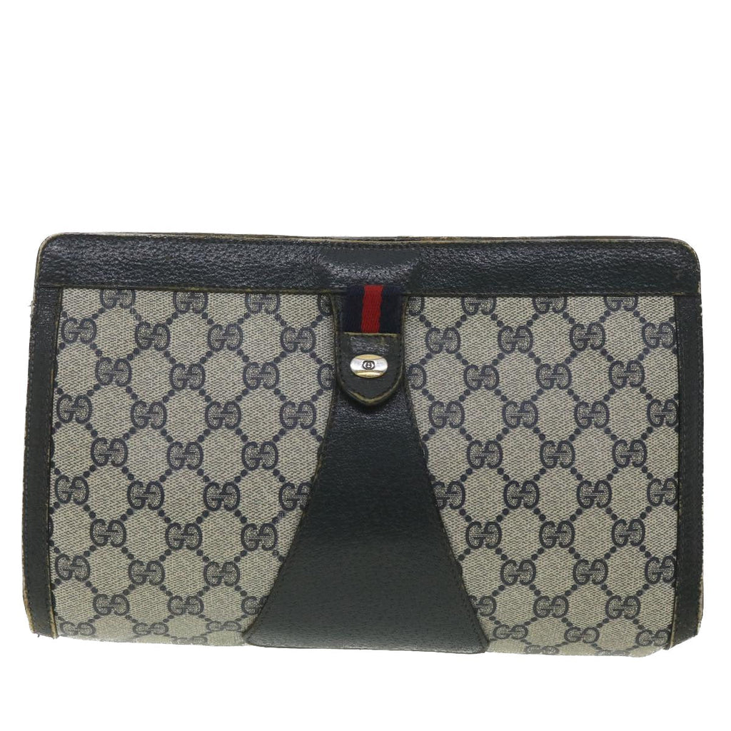 GUCCI Sherry Line GG Canvas Clutch Bag PVC Leather Navy Red 89  36432
