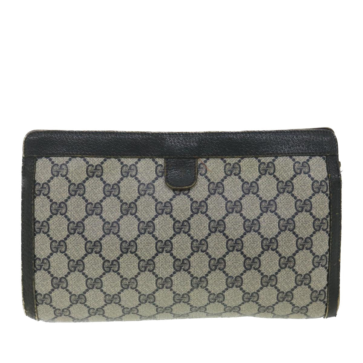 GUCCI Sherry Line GG Canvas Clutch Bag PVC Leather Navy Red 89  36432