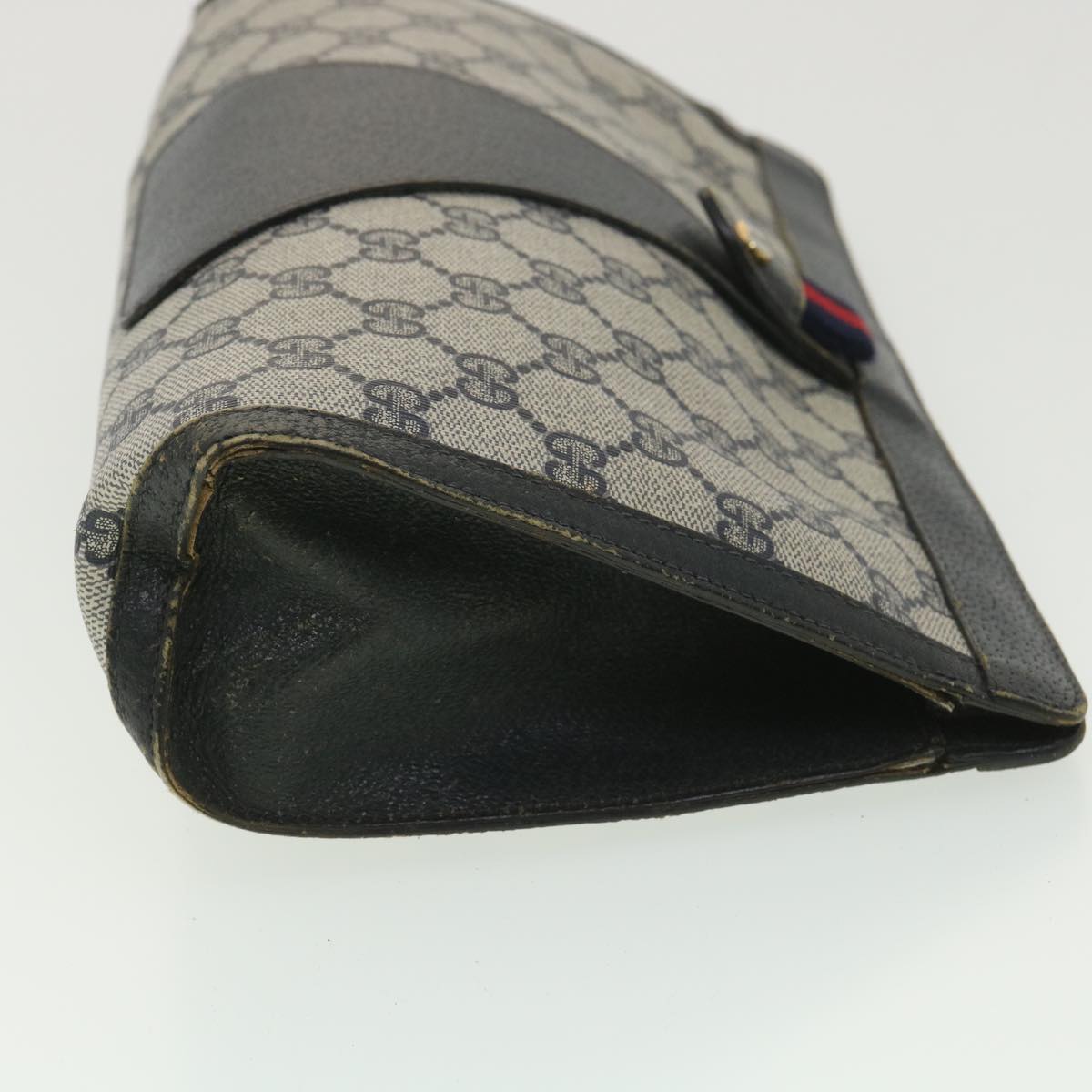 GUCCI Sherry Line GG Canvas Clutch Bag PVC Leather Navy Red 89  36432