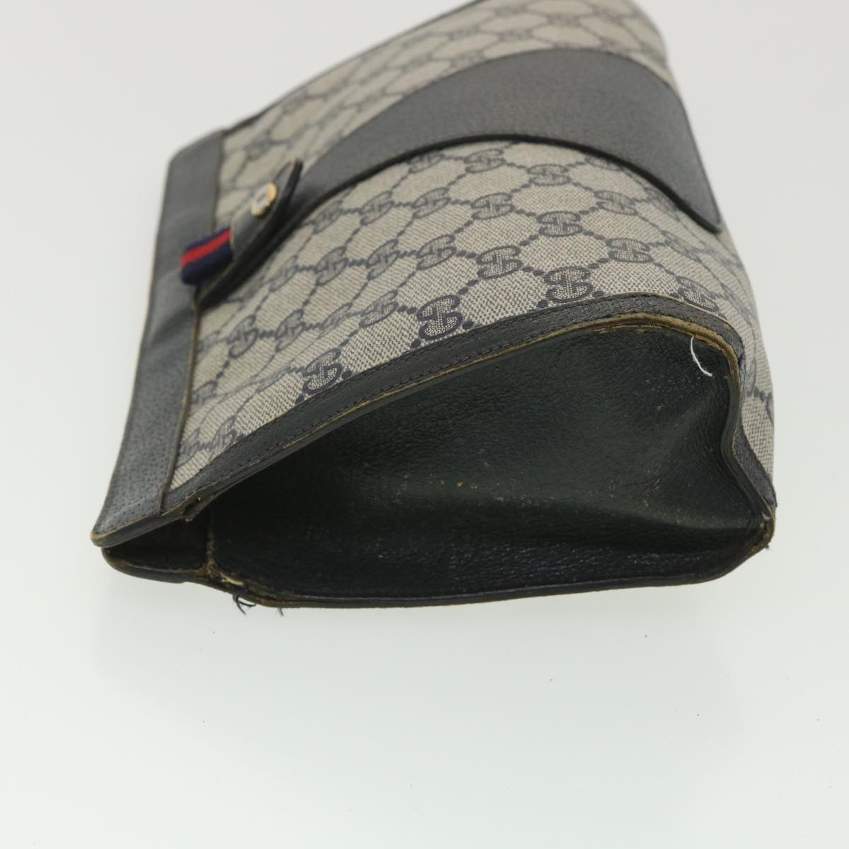 GUCCI Sherry Line GG Canvas Clutch Bag PVC Leather Navy Red 89  36432