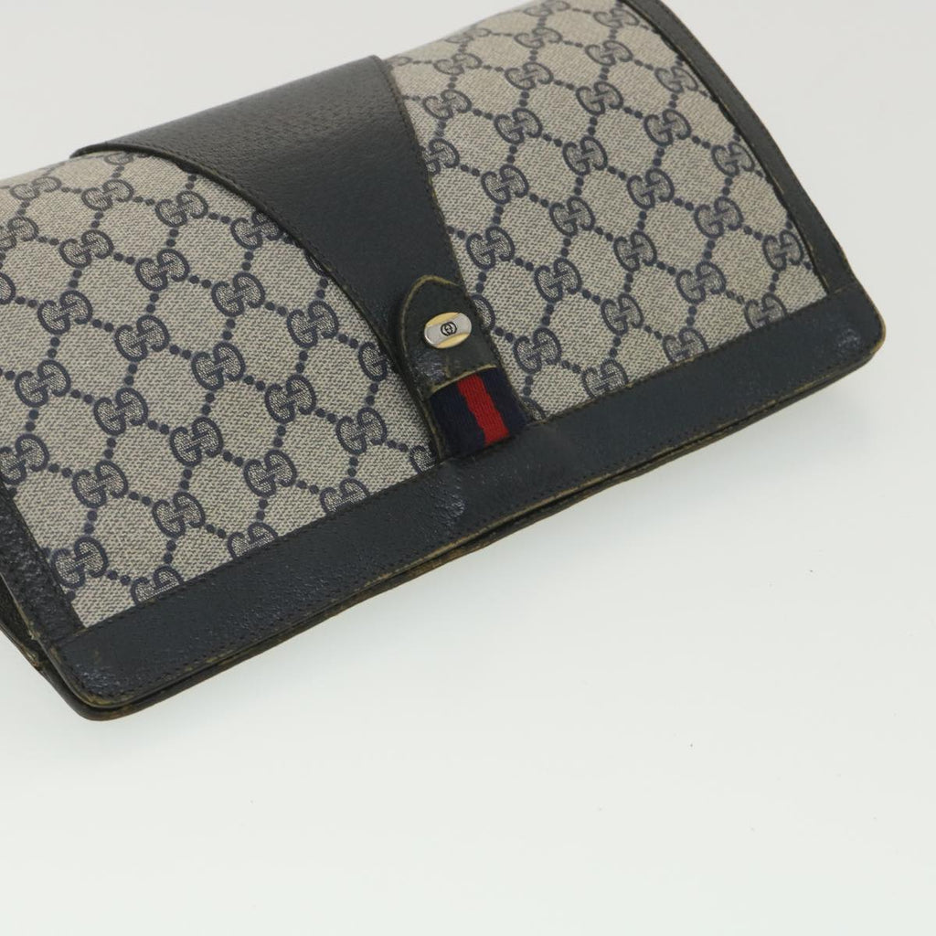 GUCCI Sherry Line GG Canvas Clutch Bag PVC Leather Navy Red 89  36432