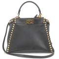 FENDI Studs Mini Peekaboo Leather 2Way Hand Bag Black 8BN244