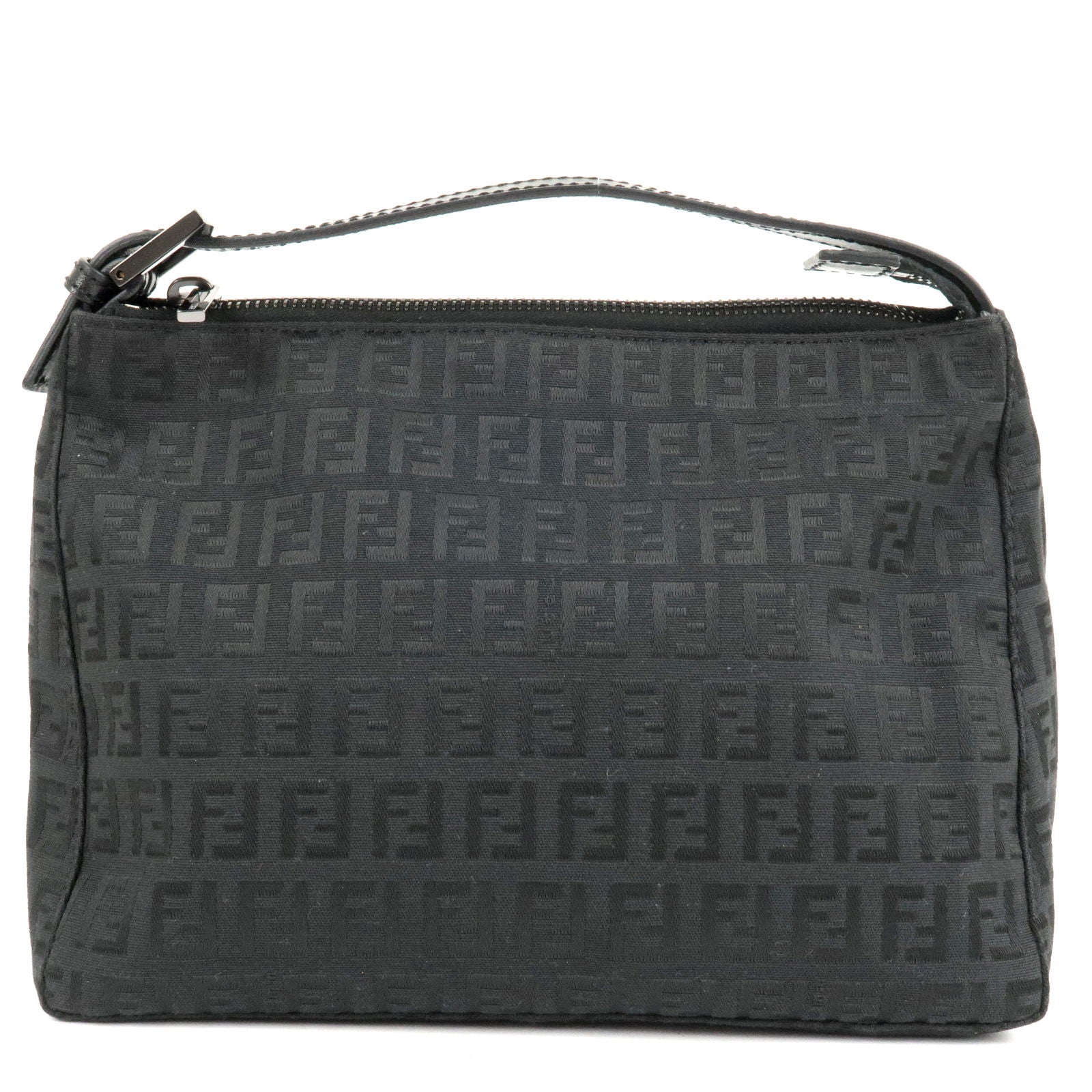 FENDI Zucchino Canvas Leather Hand Bag Mini Bag Black 8N0005