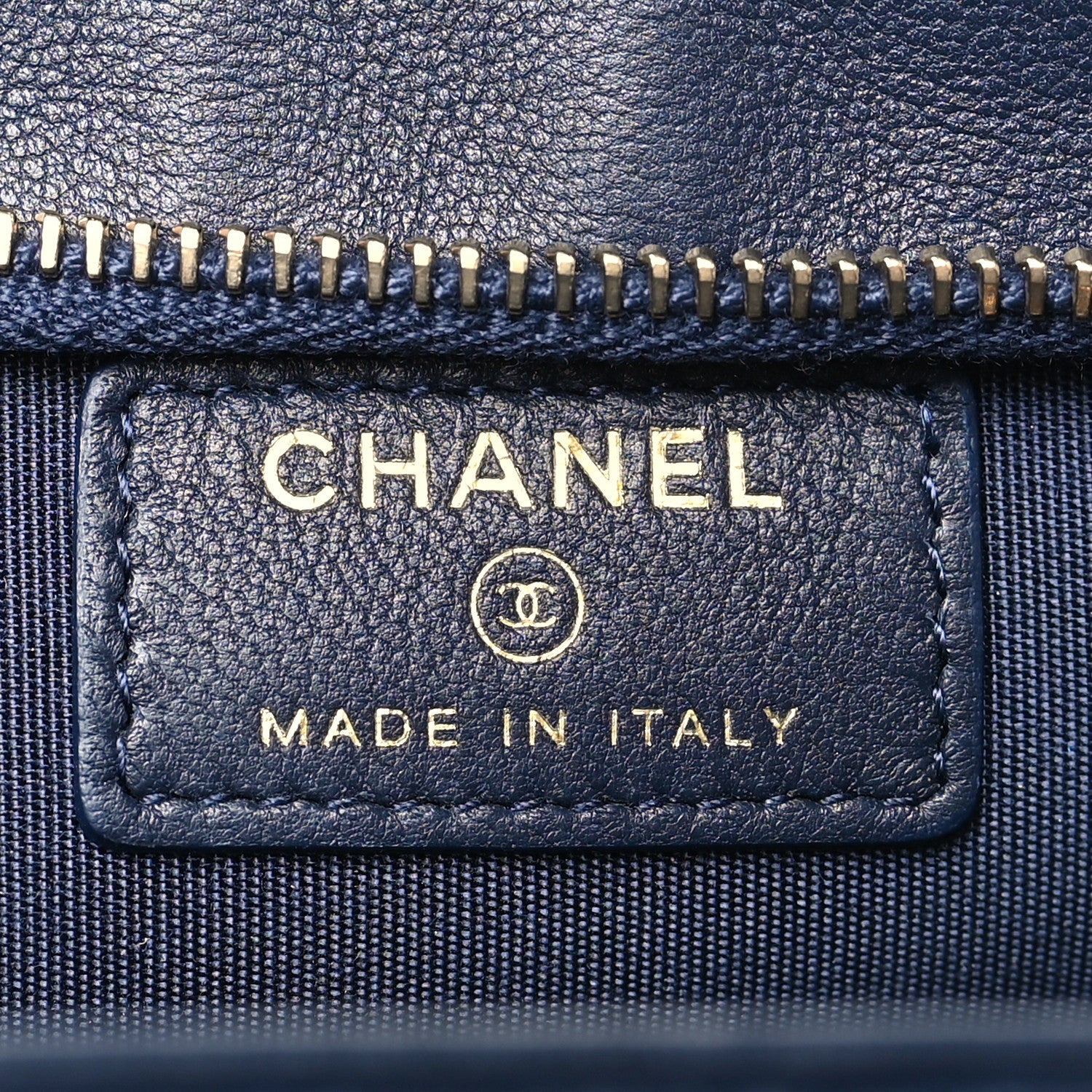 Chanel Lambskin Quilted Square Front Pocket Clutch With Chain Navy Blue