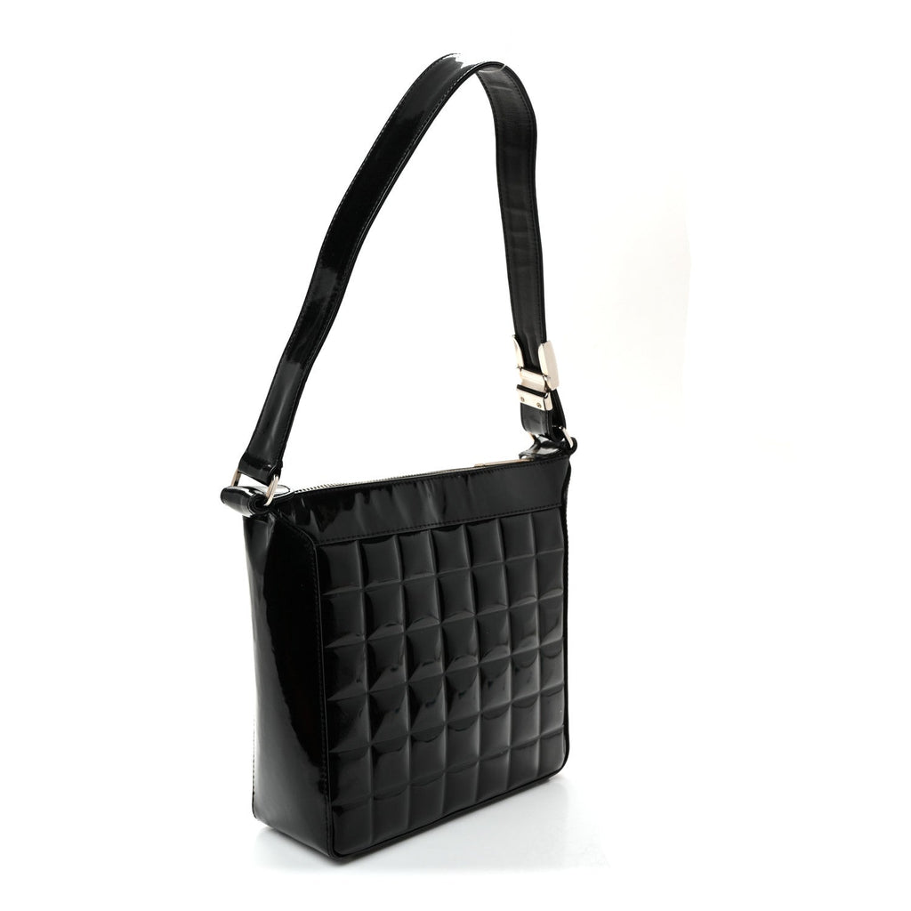 Chanel Patent Quilted Small Chocolate Bar Shoulder Bag Black