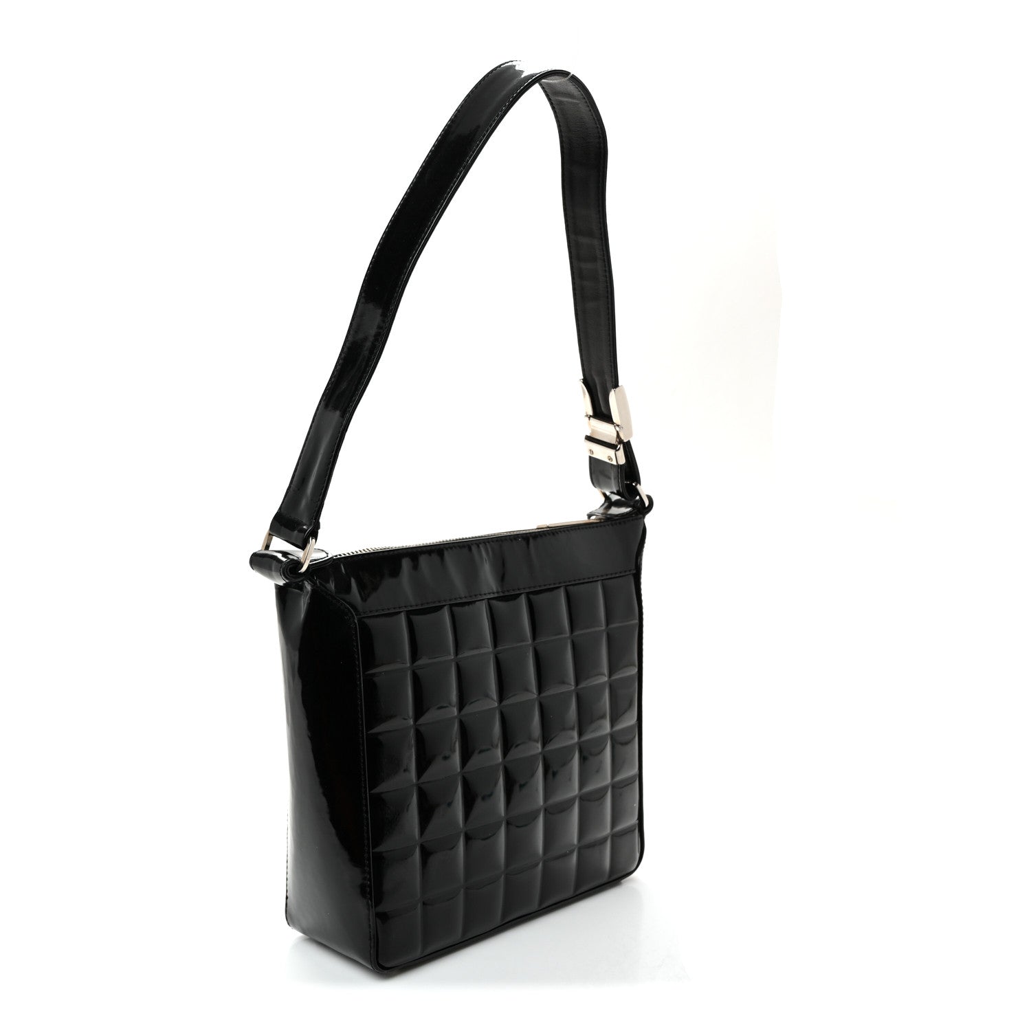 Chanel Patent Quilted Small Chocolate Bar Shoulder Bag Black