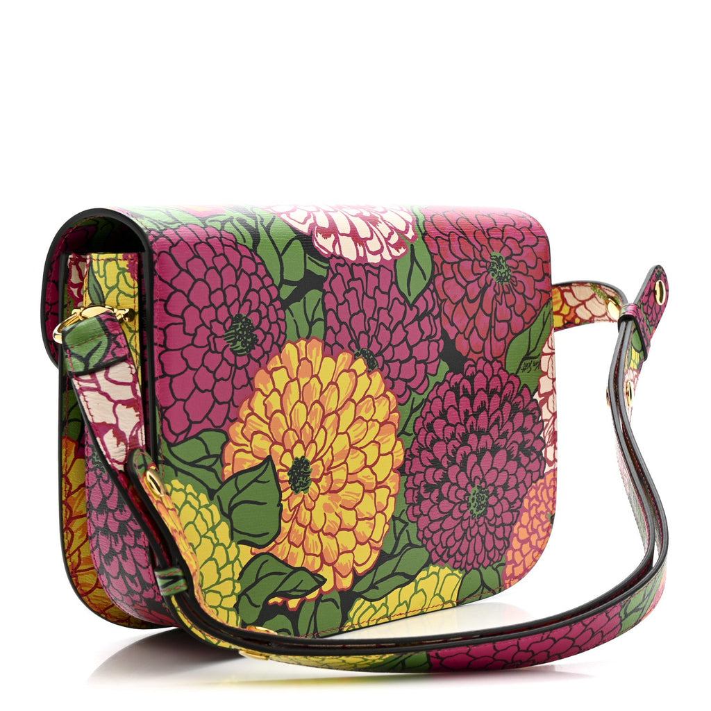 Gucci X KEN SCOTT New Shangai Calfskin Pomponica Print Horsebit 1955 Shoulder Bag Multicolor Fuxia Pompon