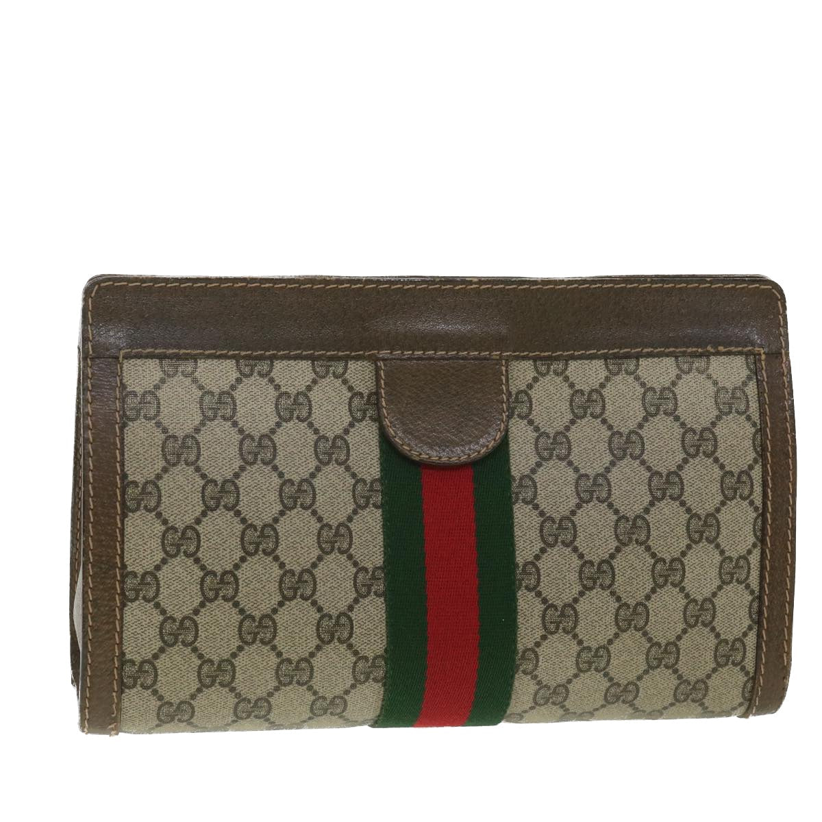 GUCCI GG Canvas Web Sherry Line Clutch Bag Beige Red Green 010.378  36471