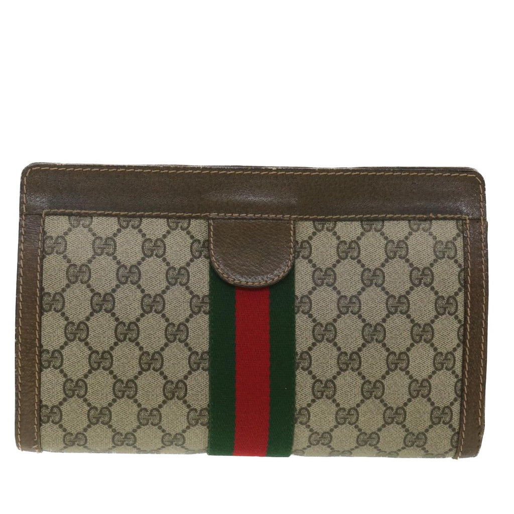 GUCCI GG Canvas Web Sherry Line Clutch Bag Beige Red Green 010.378  36471