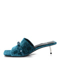 Gucci New Velvet Ashmir Regent Calfskin GG Monogram Square Toe Bow 45mm Slide Sandals Peacock Blue 39.5