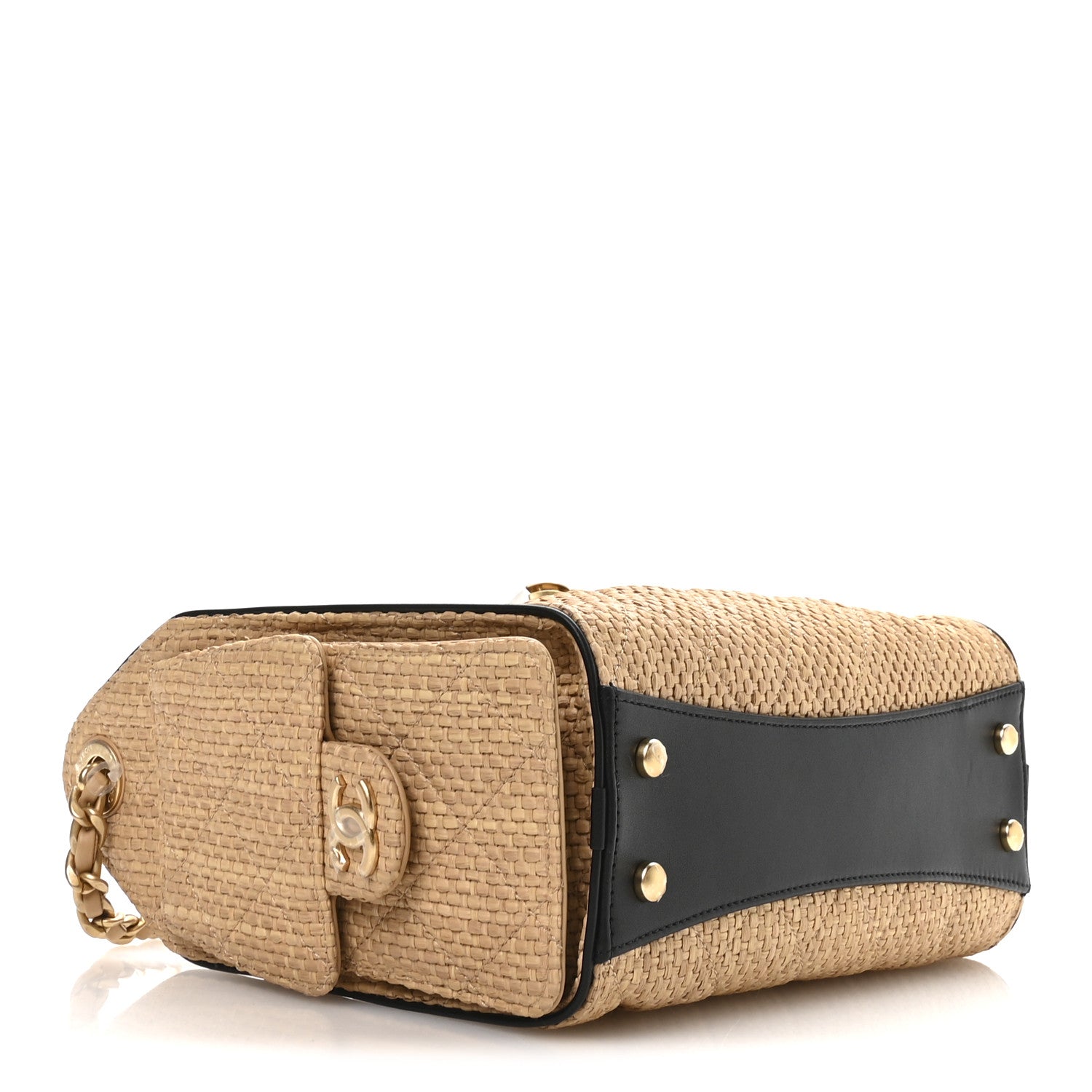 Chanel Braided Raffia Calfskin Quilted Mini Chanel 25 Handbag Beige Black