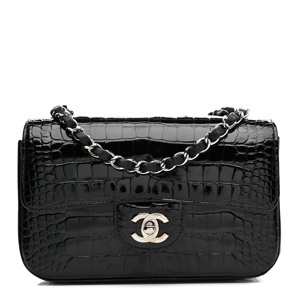 Chanel Shiny Alligator Mini Rectangular Flap Black