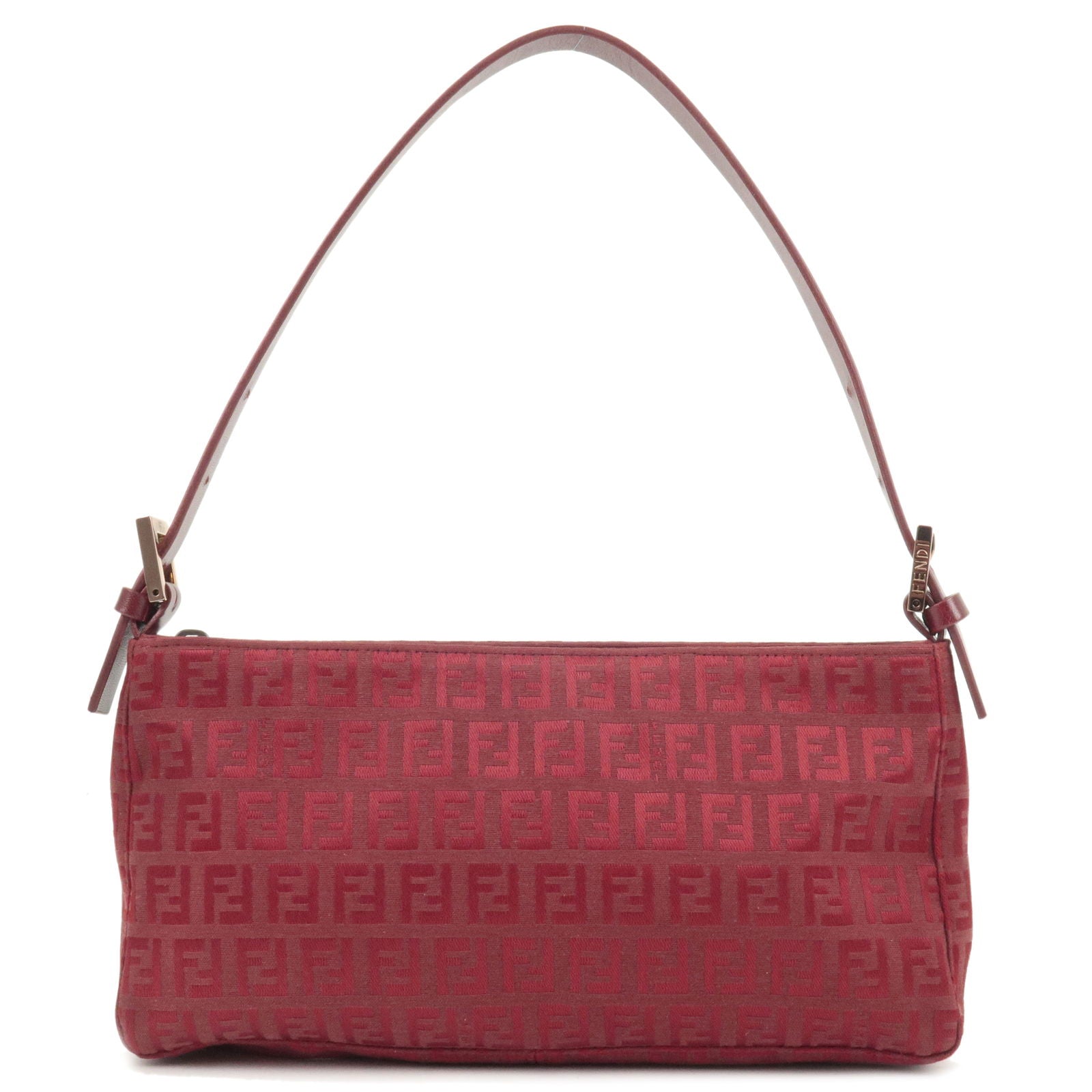 FENDI Zucchino Canvas Leather Shoulder Bag Red 8BR042