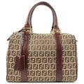 FENDI Zucchino Canvas Leather Boston Bag Brown Beige 8BL068