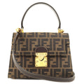 FENDI Zucca Canvas Leather 2Way Bag Hand Bag Brown Black 13820