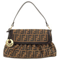 FENDI Zucca Canvas Leather Shoulder Bag Brown Black 8BR445