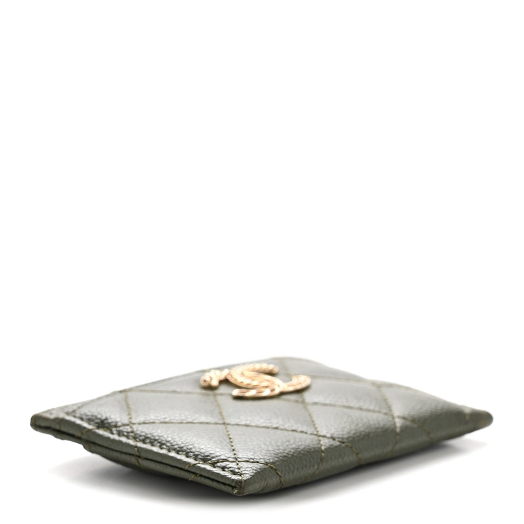 Caviar Quilted Multi Chain Card Holder Khaki