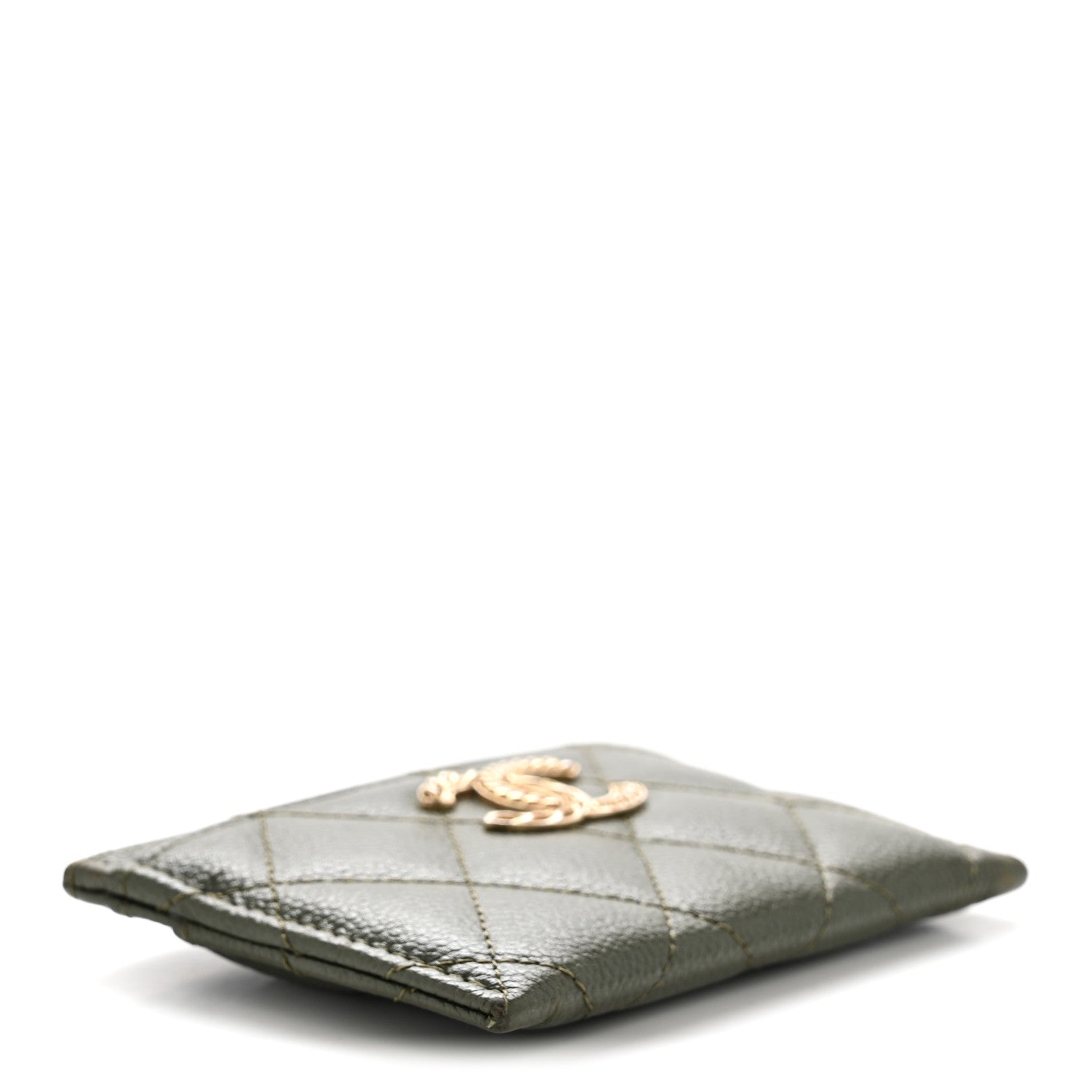 Caviar Quilted Multi Chain Card Holder Khaki