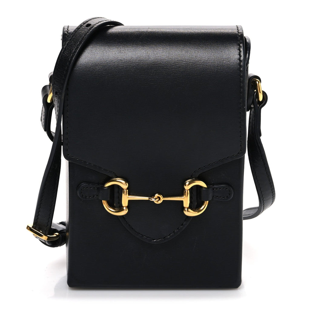 Gucci Boarded Plutone Calfskin Mini Horsebit 1955 Crossbody Bag Black
