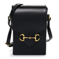 Gucci Boarded Plutone Calfskin Mini Horsebit 1955 Crossbody Bag Black