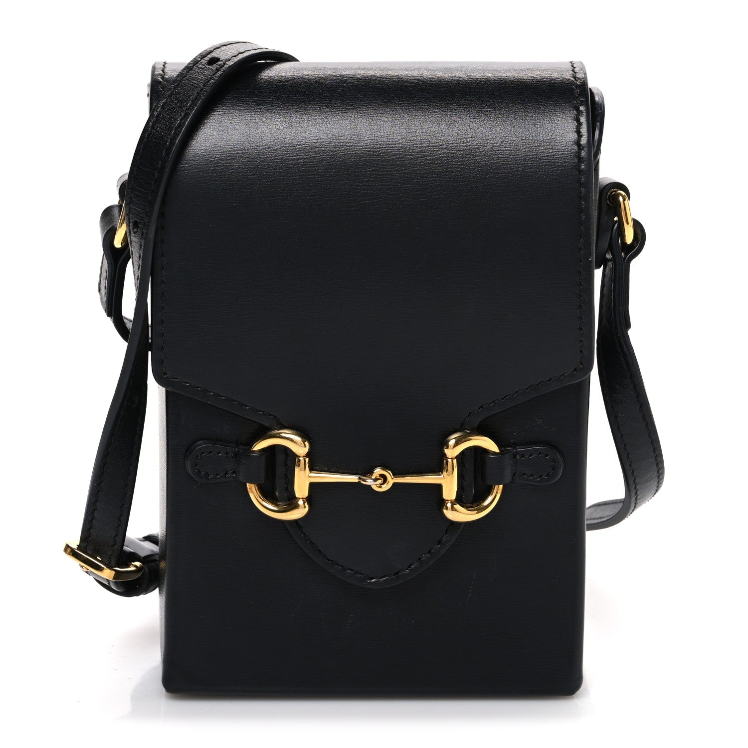 Gucci Boarded Plutone Calfskin Mini Horsebit 1955 Crossbody Bag Black