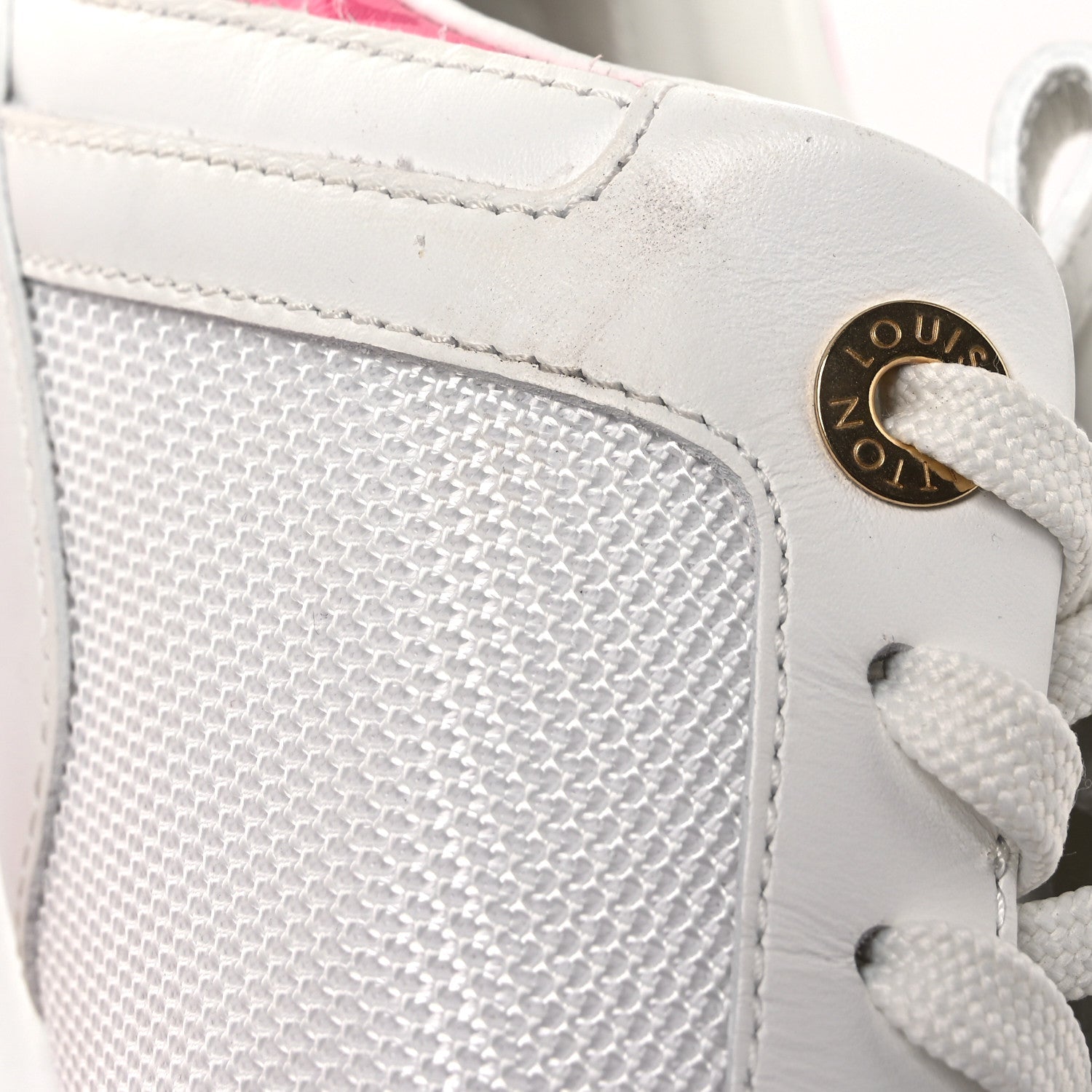Louis Vuitton Calfskin Monogram Run Away Sneakers 38.5 White Pink