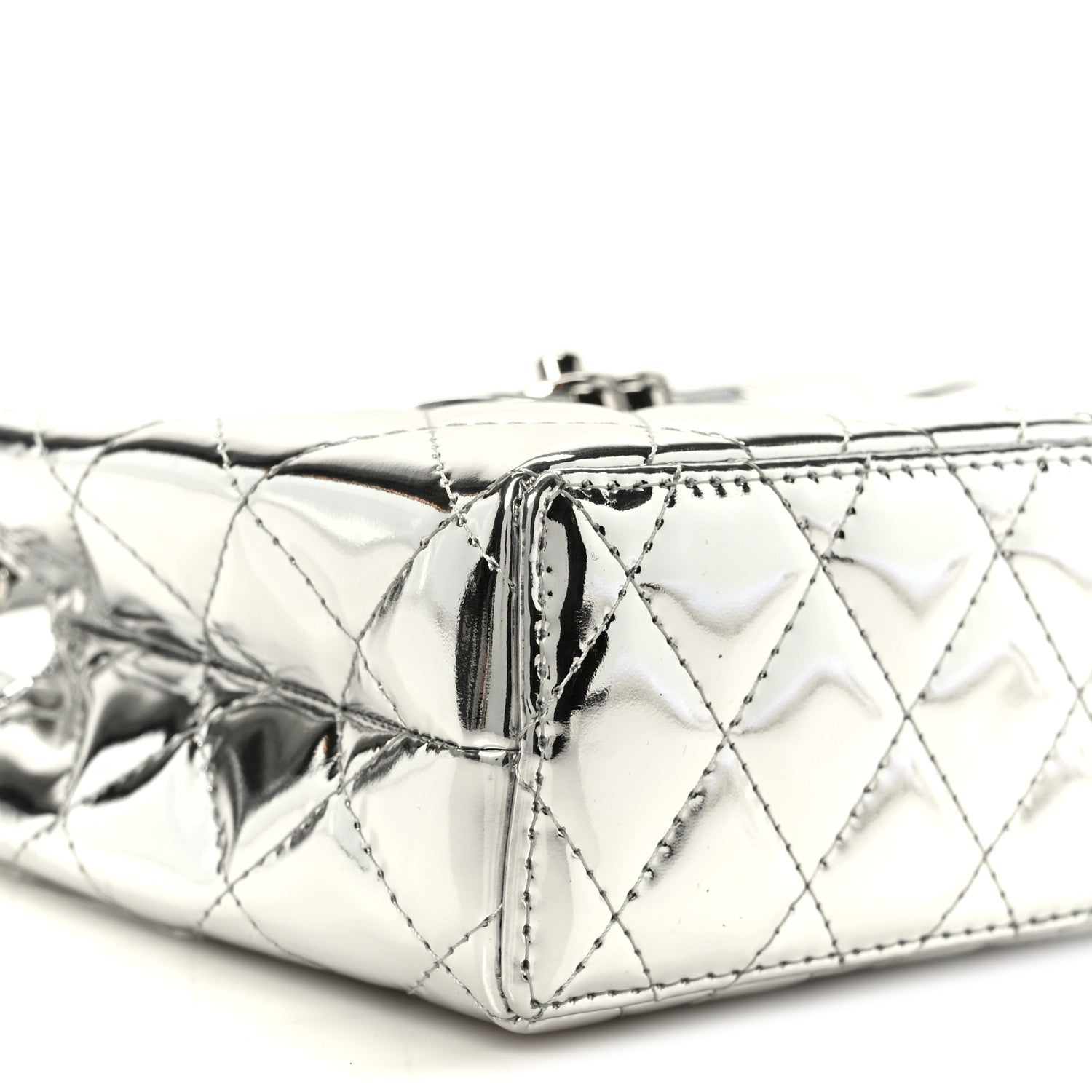 Chanel Mirror Calfskin Metallic Calfskin Quilted Nano Kelly Shopper Silvery