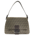 FENDI Zucchino Mamma Baguette Canvas Leather Bag Brown 8BR001