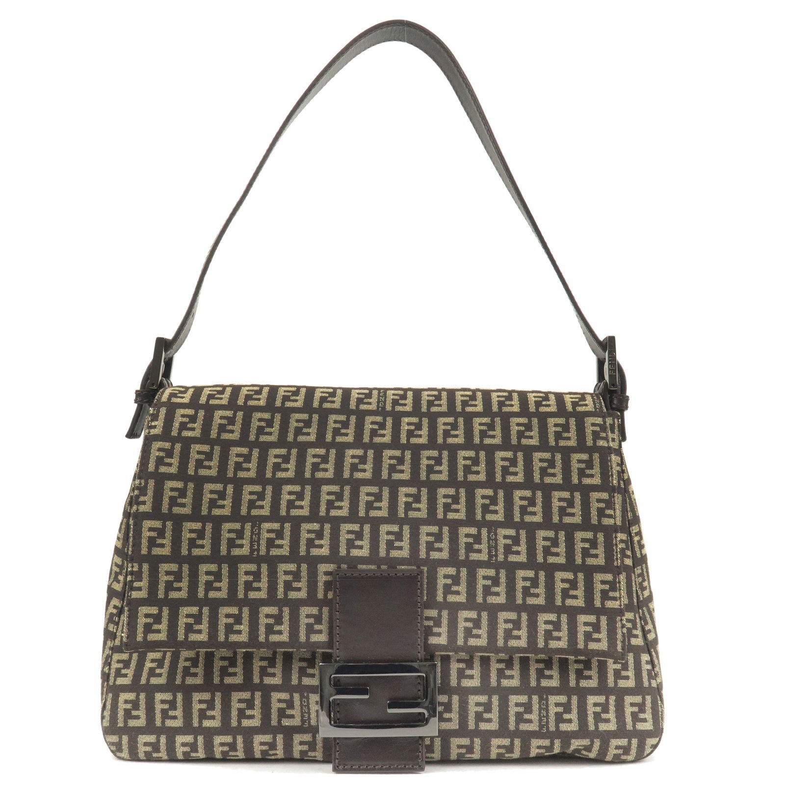 FENDI Zucchino Mamma Baguette Canvas Leather Bag Brown 8BR001