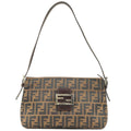 FENDI Zucca Canvas Leather Shoulder Bag Brown Black 26566